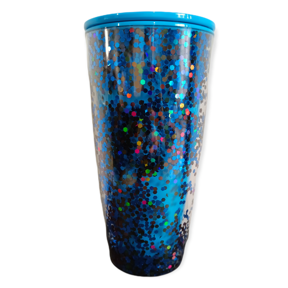 Vaso Glitter Azul con Tapa Azul Personalizado